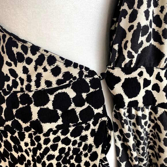 Leopard Animal Print Midi Wrap Dress Womens S Ruffle Hem Sleeveless Fall Neutral - Picture 11 of 14